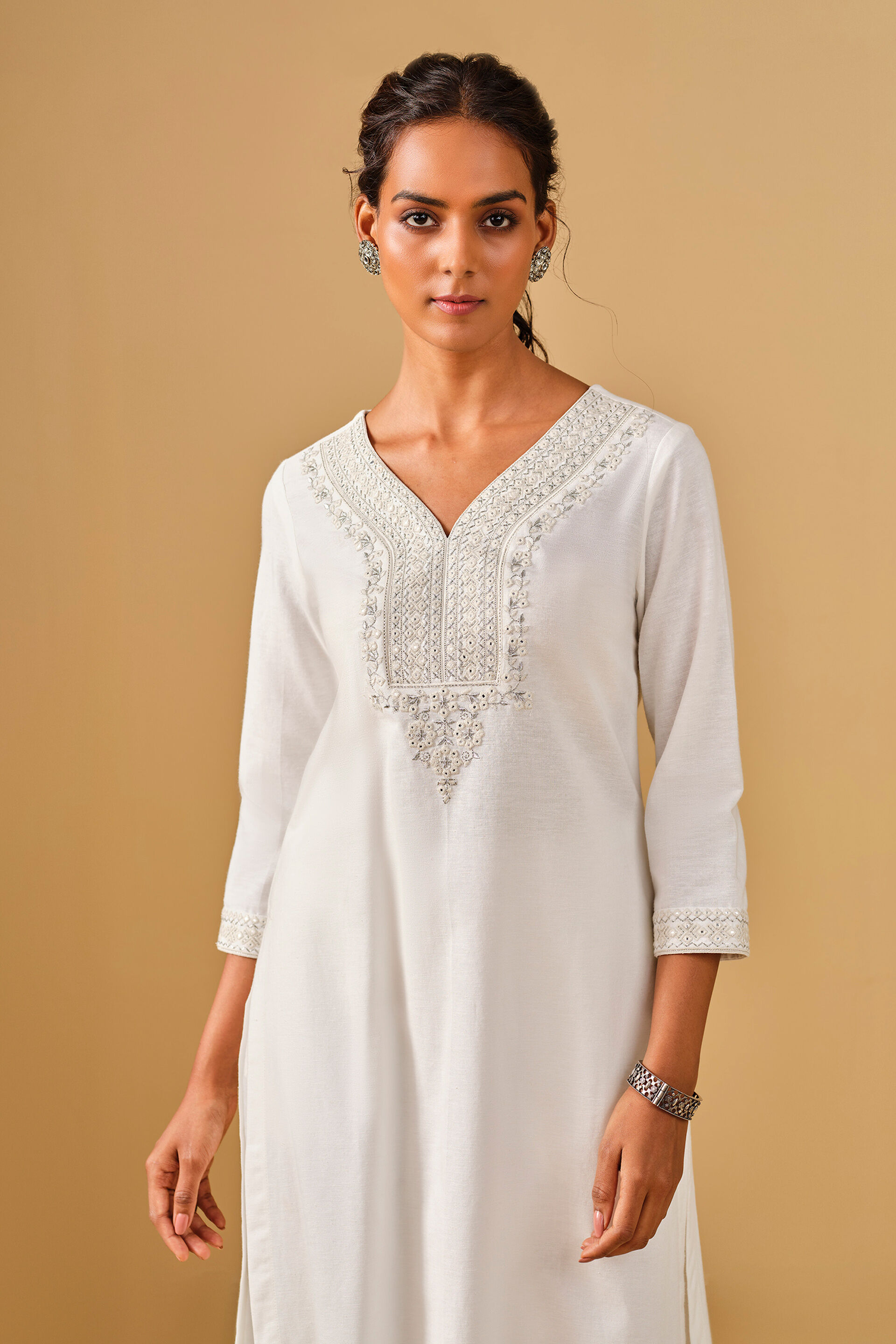 Solid White Viscose Kurta Set, White, image 5